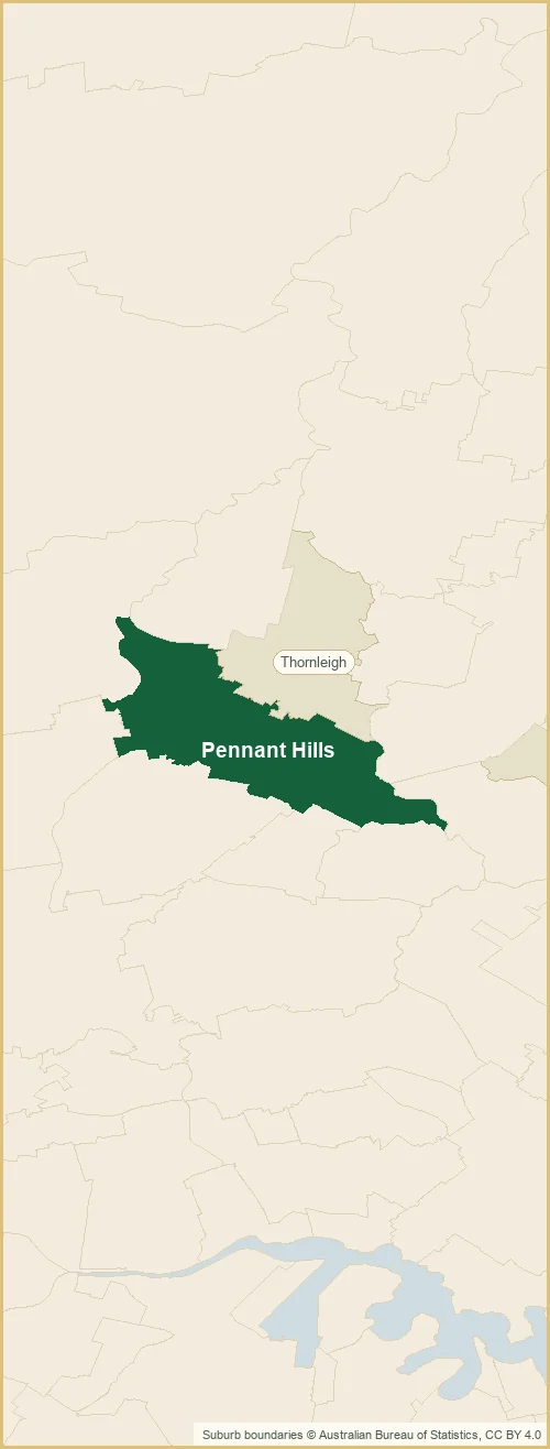 Map of the Pennant Hills plumbing service area, covering Thornleigh and Turramurra